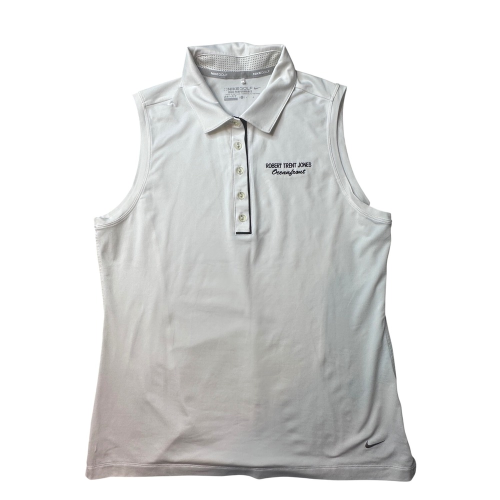 Nike‎ Polo Shirt Womens L White Robert Trent Jones Oceanfront Sleeveless Dri-FIT